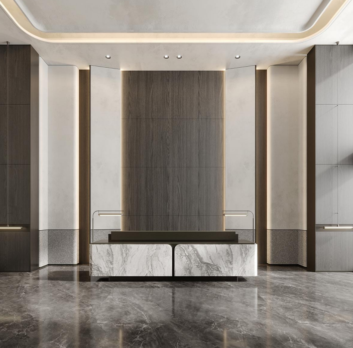 一种可做到A级阻燃的“无机基材+木皮饰面”，通过模块化组合创新门墙柜一体化