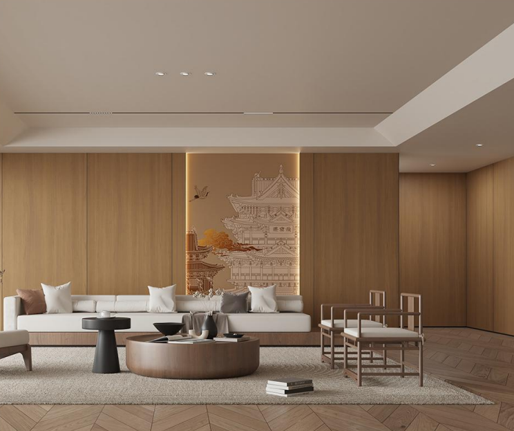 一种可做到A级阻燃的“无机基材+木皮饰面”，通过模块化组合创新门墙柜一体化