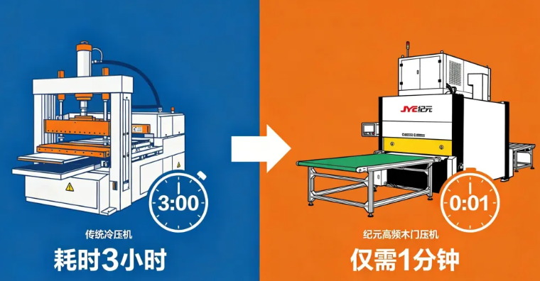 高频木门复合压机：对比冷压的提质增效实操优势！